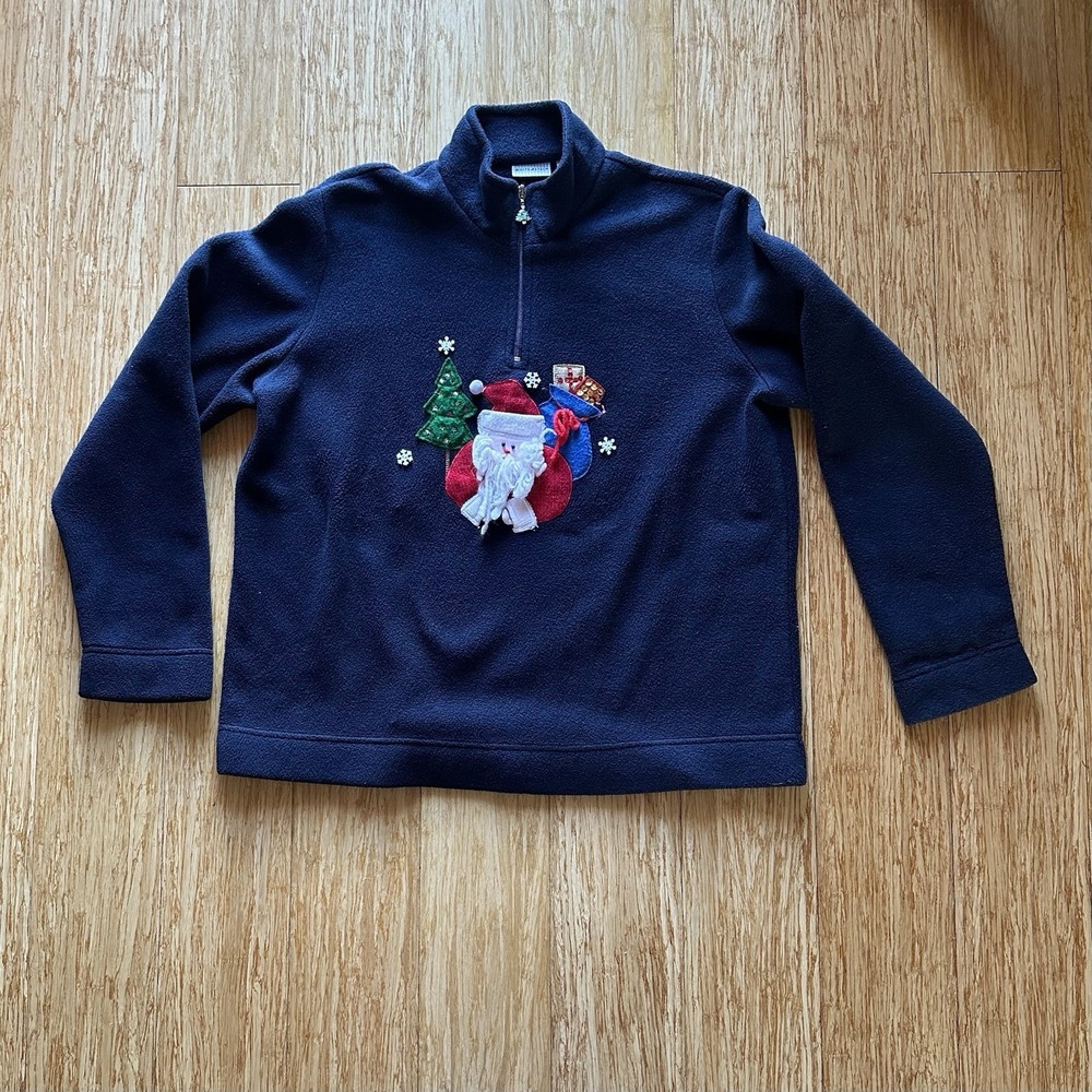 White Stag Christmas Santa Holiday Blue Pullover Women's Large